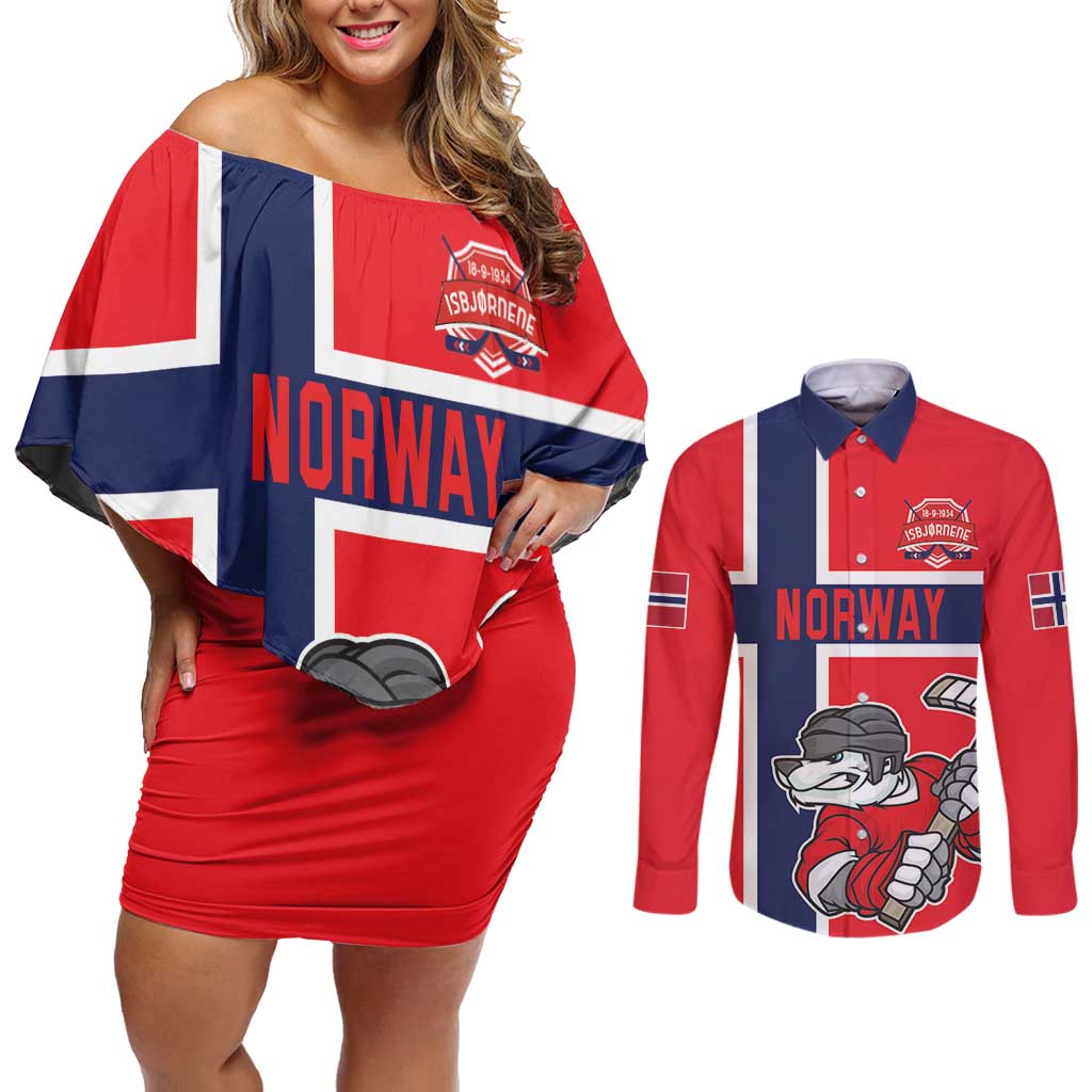 Custom Norway Hockey Couples Matching Off Shoulder Short Dress and Long Sleeve Button Shirt The Polar Bears Hockey - Wonder Print Shop