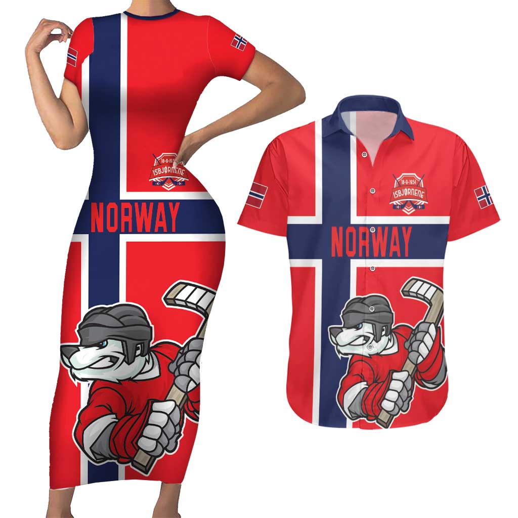 Custom Norway Hockey Couples Matching Short Sleeve Bodycon Dress and Hawaiian Shirt The Polar Bears Hockey - Wonder Print Shop