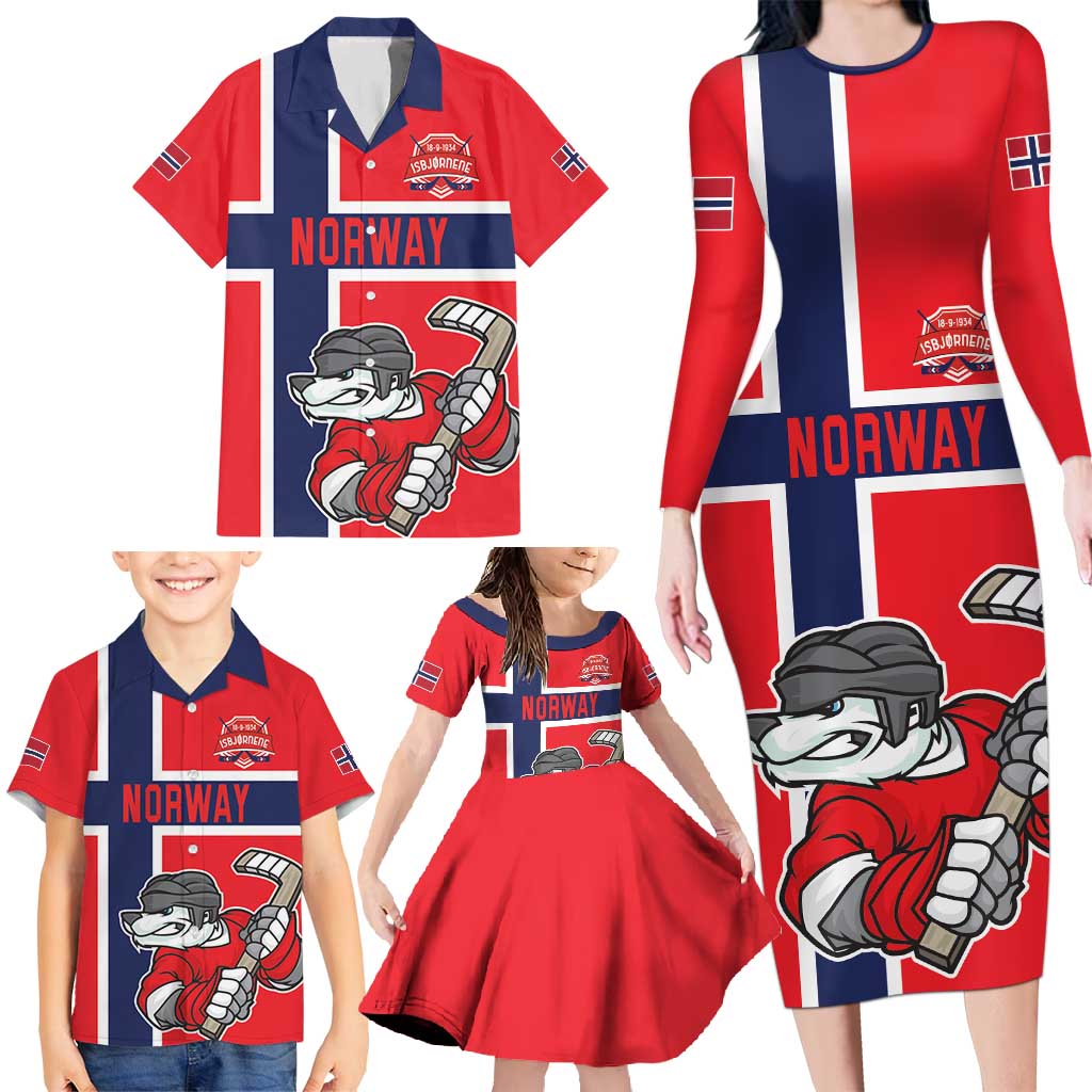 Custom Norway Hockey Family Matching Long Sleeve Bodycon Dress and Hawaiian Shirt The Polar Bears Hockey - Wonder Print Shop