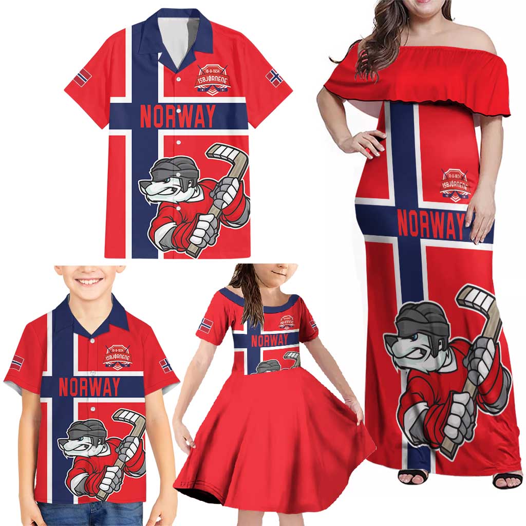 Custom Norway Hockey Family Matching Off Shoulder Maxi Dress and Hawaiian Shirt The Polar Bears Hockey - Wonder Print Shop