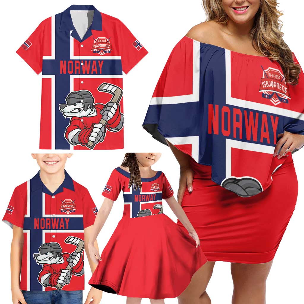 Custom Norway Hockey Family Matching Off Shoulder Short Dress and Hawaiian Shirt The Polar Bears Hockey - Wonder Print Shop