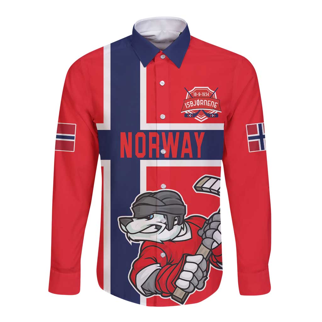 Custom Norway Hockey Long Sleeve Button Shirt The Polar Bears Hockey - Wonder Print Shop