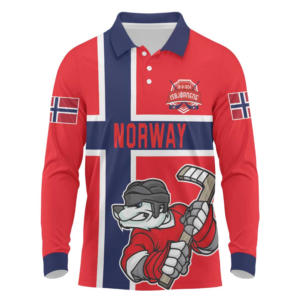 Custom Norway Hockey Long Sleeve Polo Shirt The Polar Bears Hockey - Wonder Print Shop