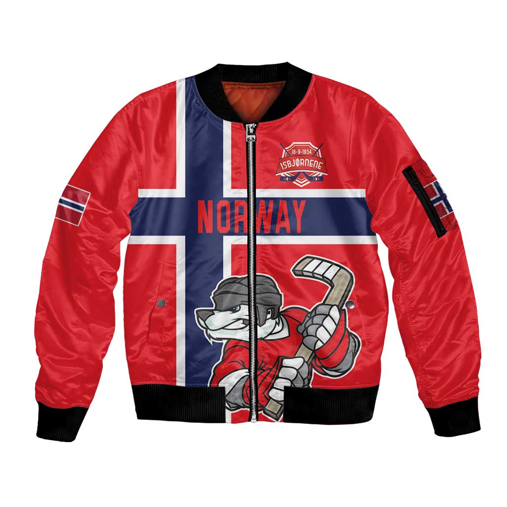 Custom Norway Hockey Sleeve Zip Bomber Jacket The Polar Bears Hockey