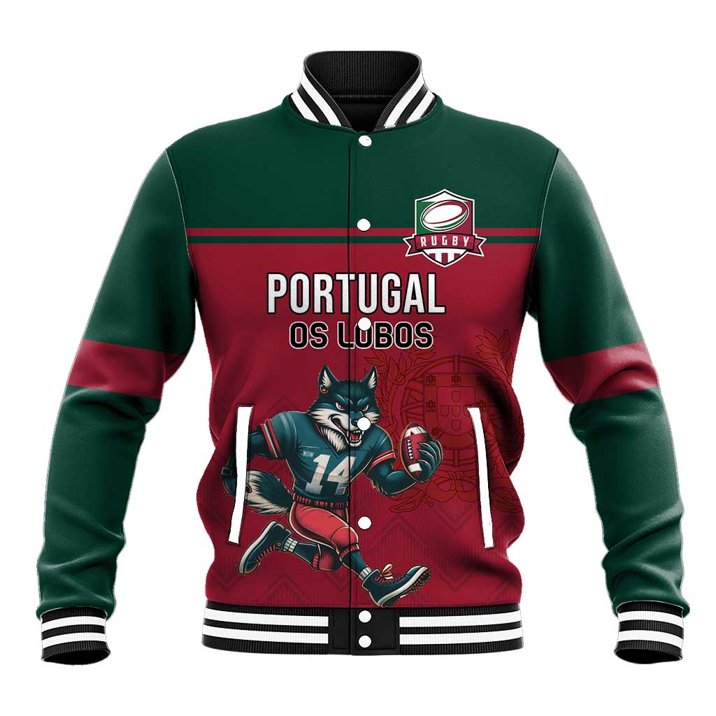 Custom Portugal Rugby Baseball Jacket Go Os Lobos Wolves Mascot