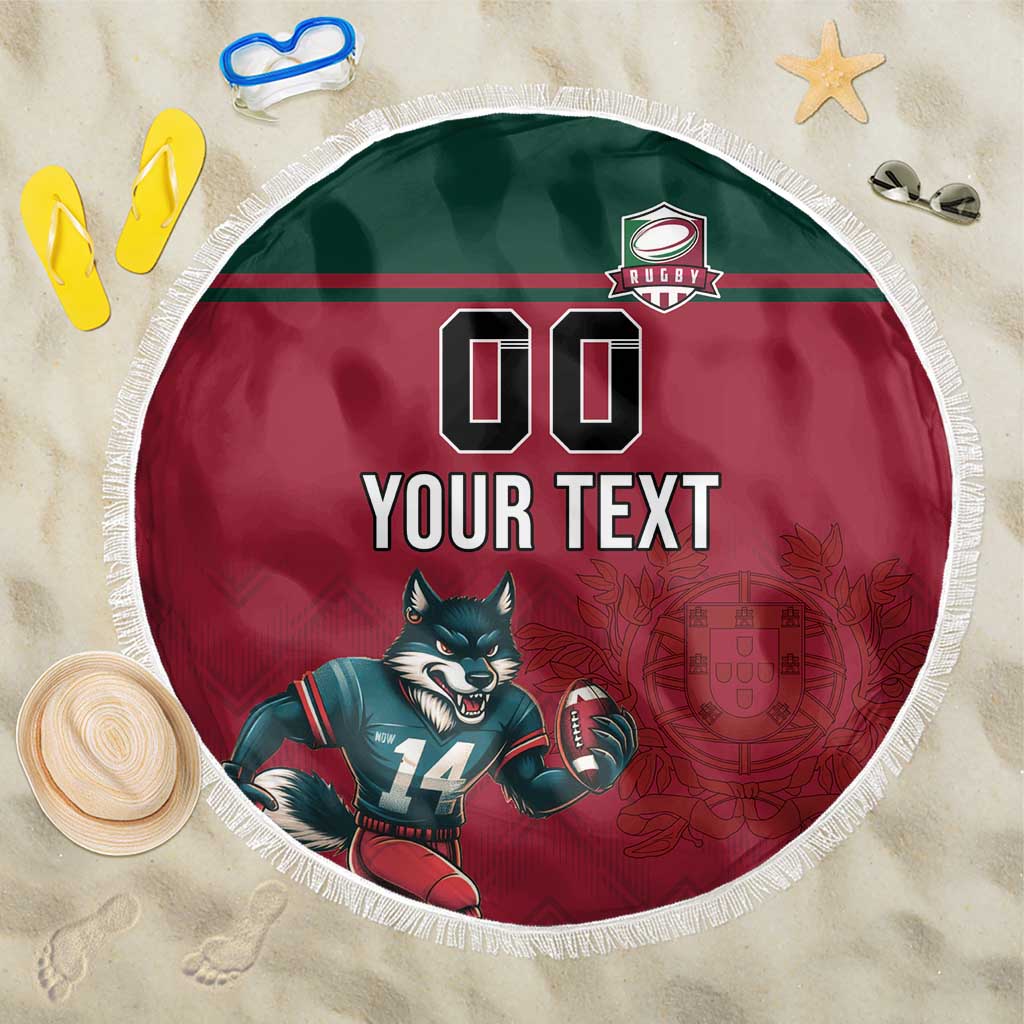 Custom Portugal Rugby Beach Blanket Go Os Lobos Wolves Mascot