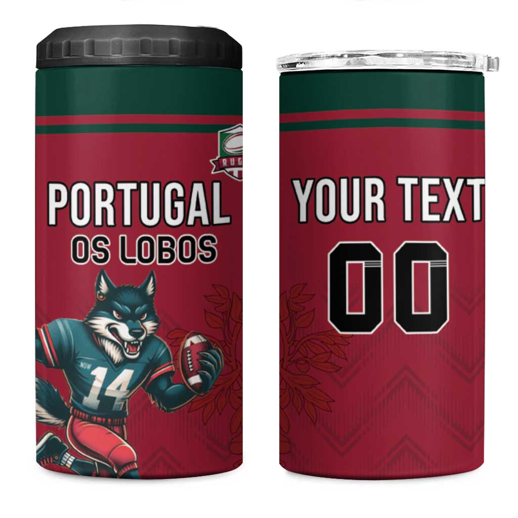 Custom Portugal Rugby 4 in 1 Can Cooler Tumbler Go Os Lobos Wolves Mascot