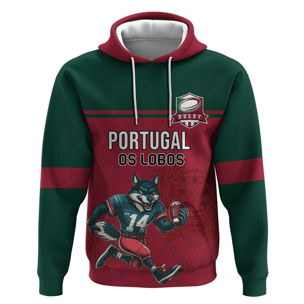 Custom Portugal Rugby Hoodie Go Os Lobos Wolves Mascot