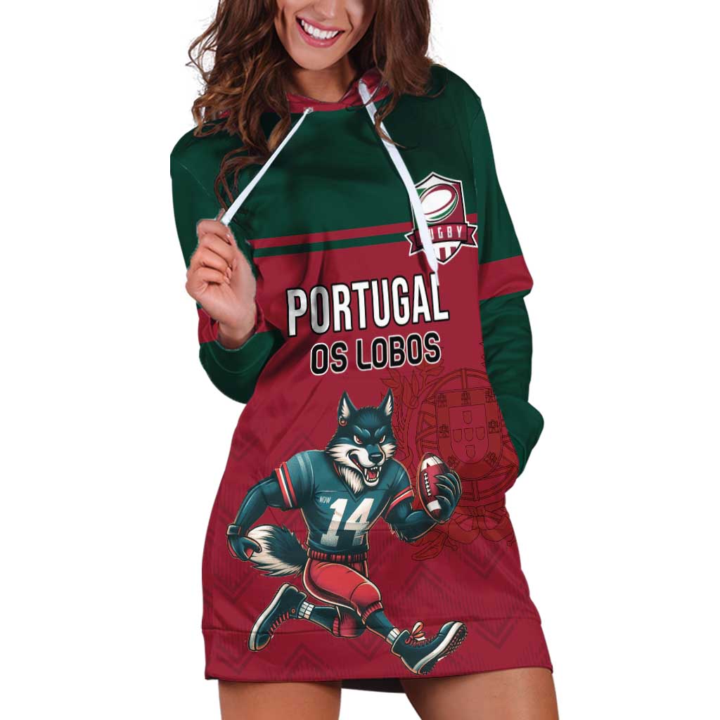 Custom Portugal Rugby Hoodie Dress Go Os Lobos Wolves Mascot