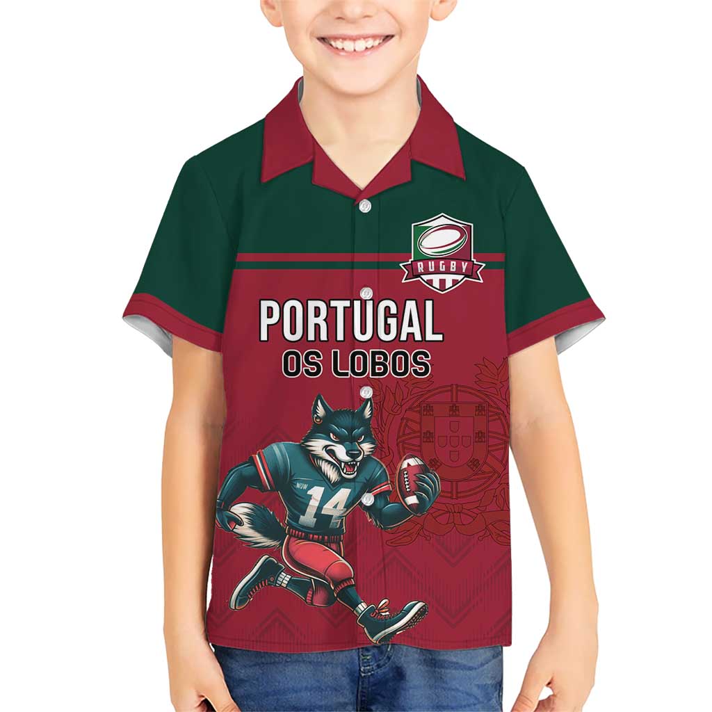 Custom Portugal Rugby Kid Hawaiian Shirt Go Os Lobos Wolves Mascot