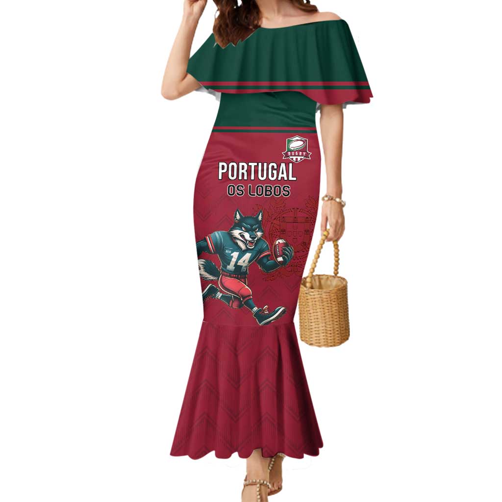 Custom Portugal Rugby Mermaid Dress Go Os Lobos Wolves Mascot