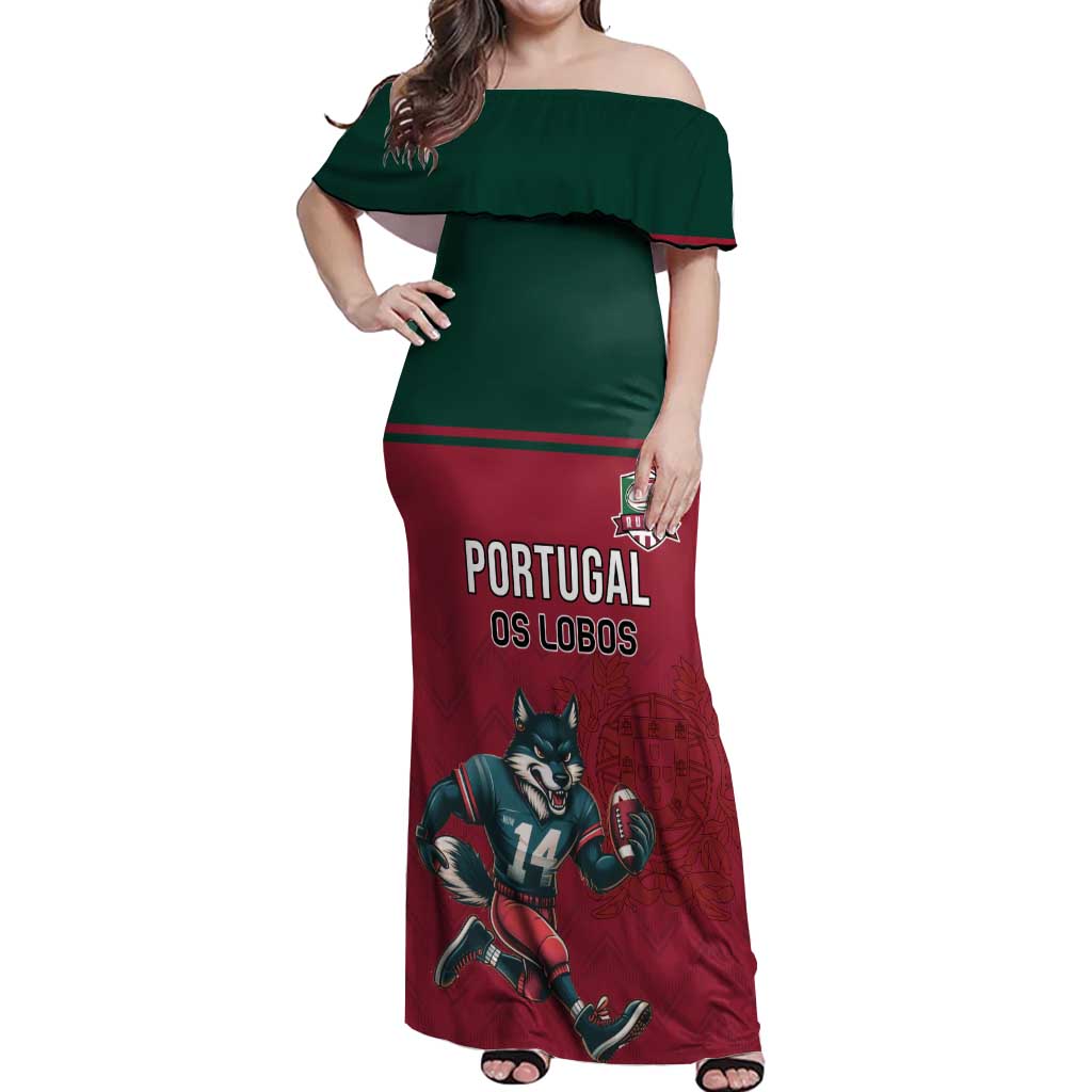 Custom Portugal Rugby Off Shoulder Maxi Dress Go Os Lobos Wolves Mascot