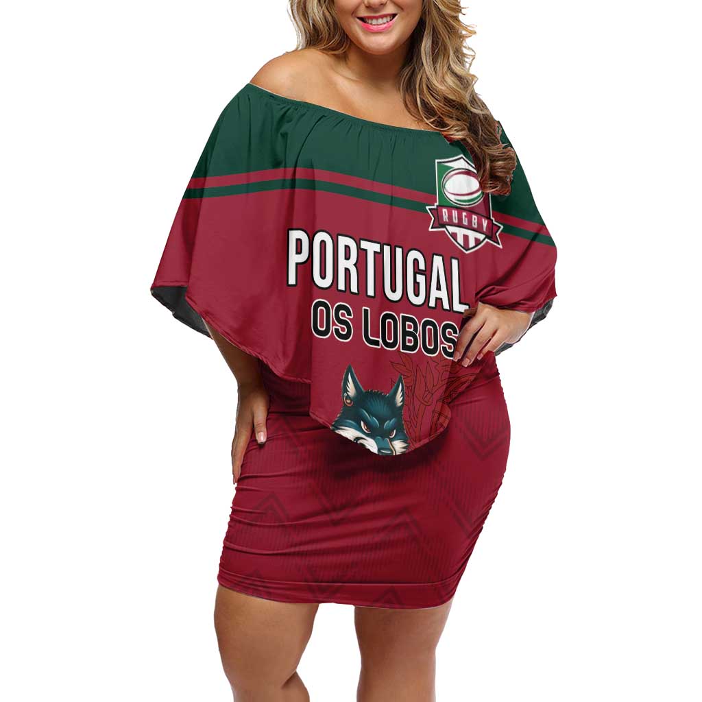 Custom Portugal Rugby Off Shoulder Short Dress Go Os Lobos Wolves Mascot