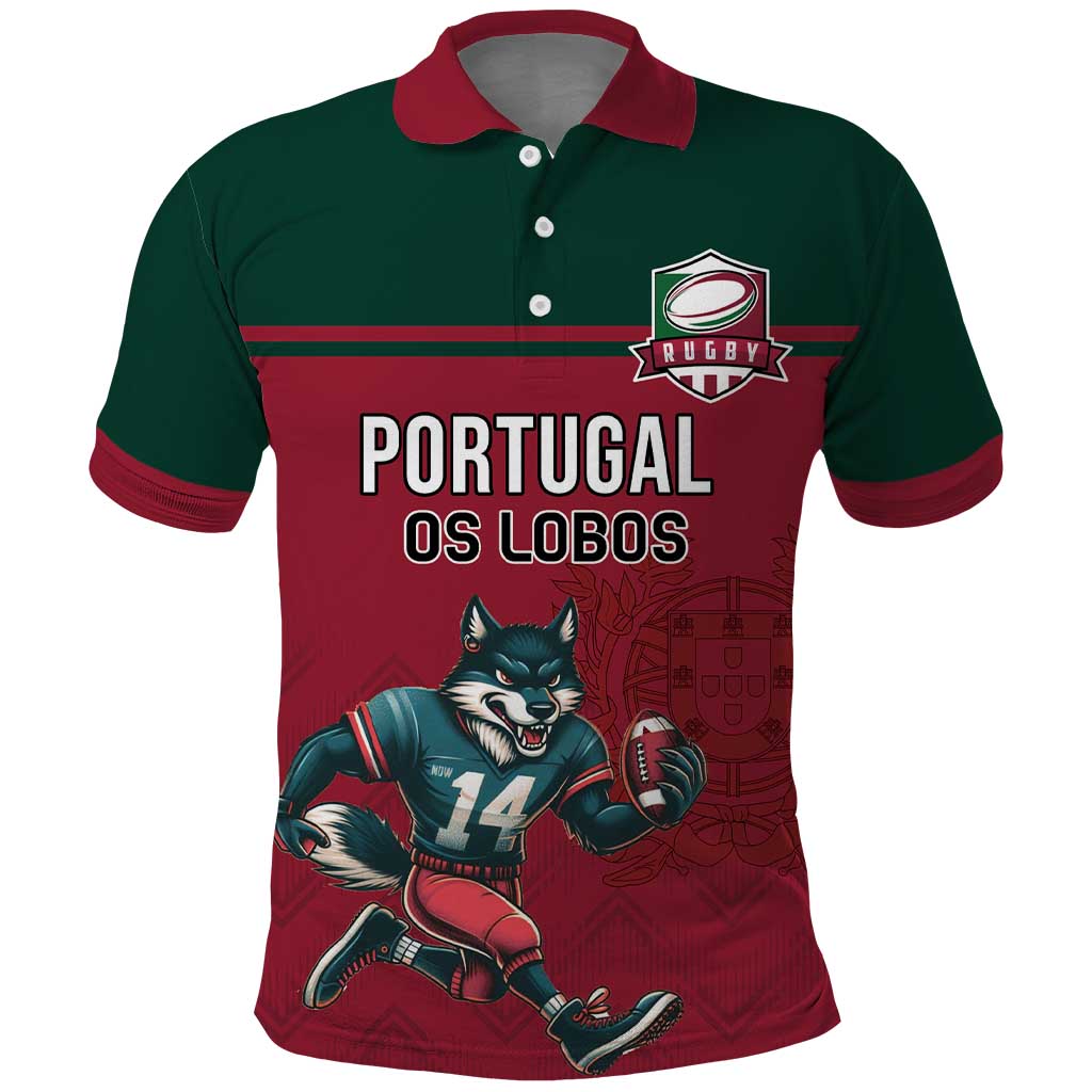 Custom Portugal Rugby Polo Shirt Go Os Lobos Wolves Mascot