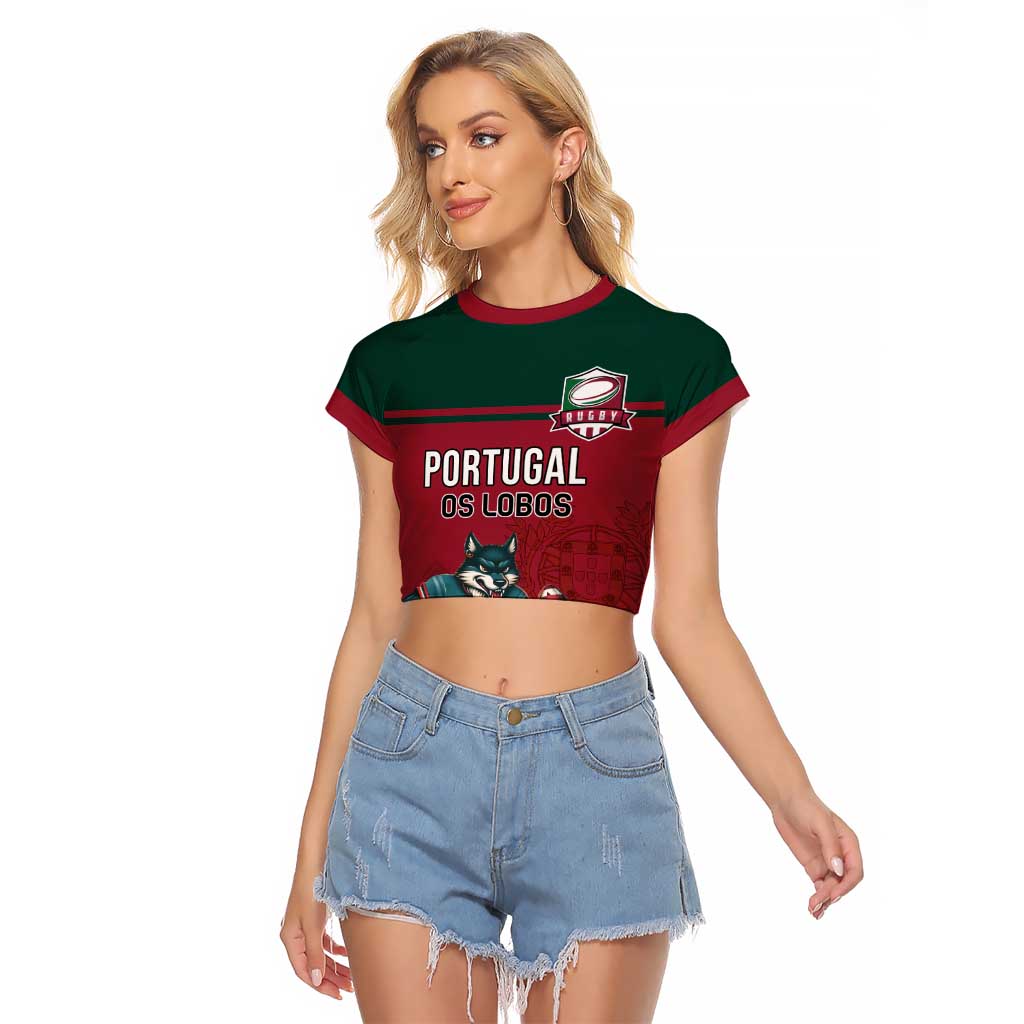 Custom Portugal Rugby Raglan Cropped T Shirt Go Os Lobos Wolves Mascot