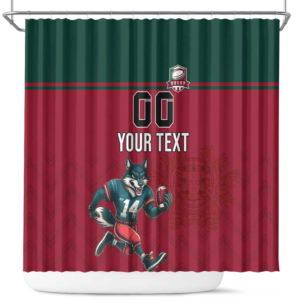 Custom Portugal Rugby Shower Curtain Go Os Lobos Wolves Mascot