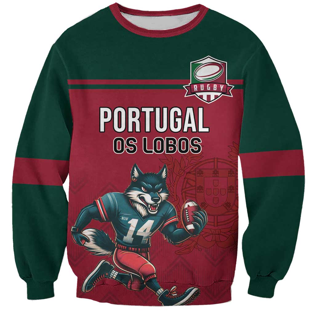 Custom Portugal Rugby Sweatshirt Go Os Lobos Wolves Mascot