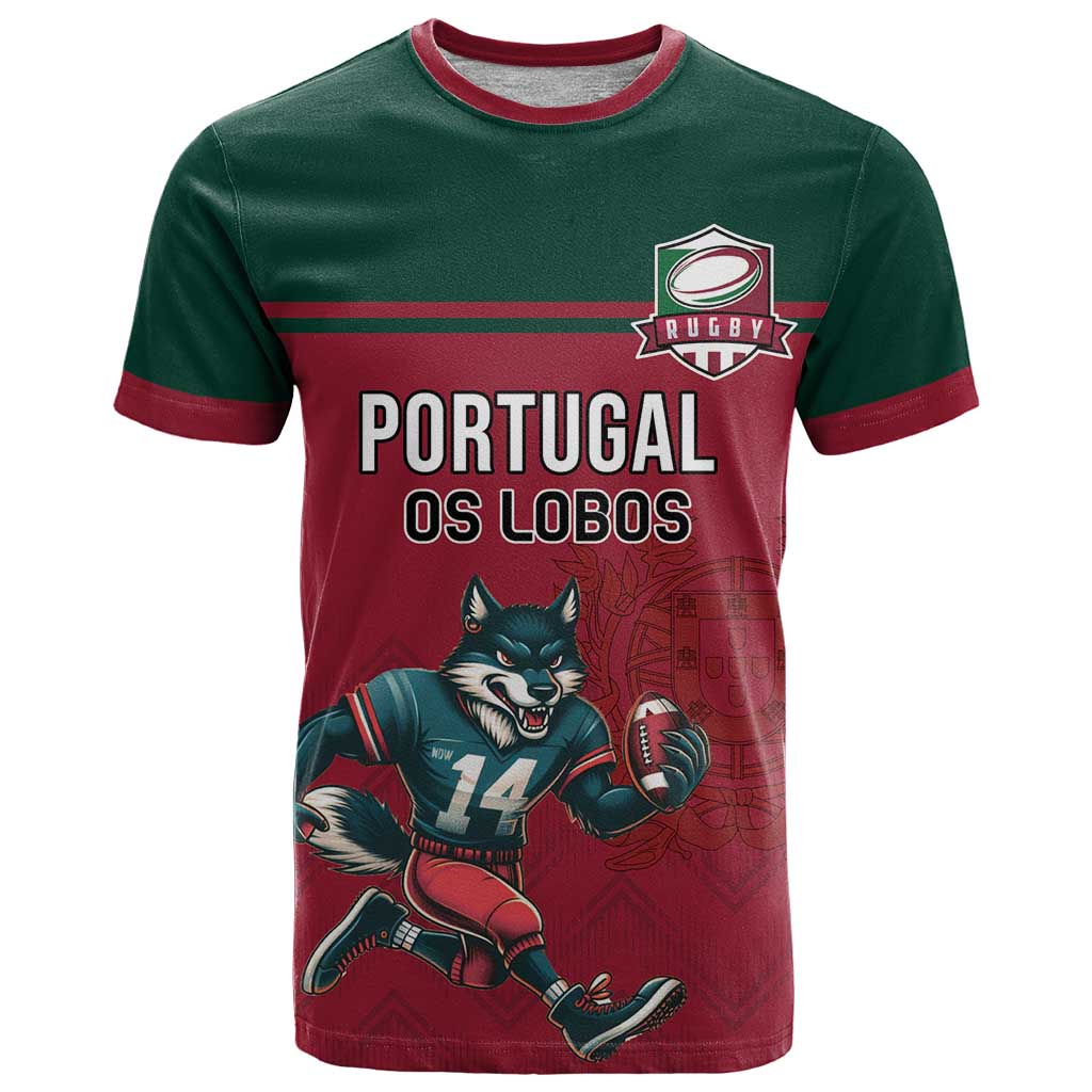 Custom Portugal Rugby T Shirt Go Os Lobos Wolves Mascot