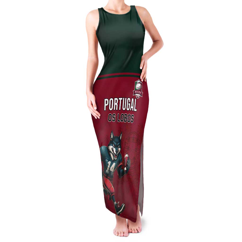 Custom Portugal Rugby Tank Maxi Dress Go Os Lobos Wolves Mascot