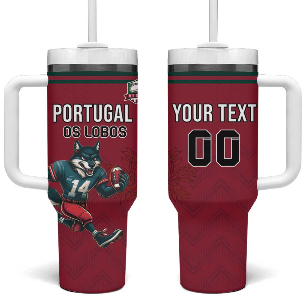 Custom Portugal Rugby Tumbler With Handle Go Os Lobos Wolves Mascot