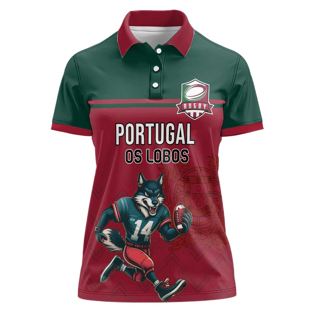 Custom Portugal Rugby Women Polo Shirt Go Os Lobos Wolves Mascot - Wonder Print Shop