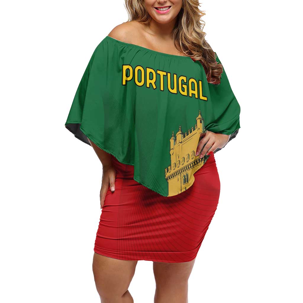 Personalized Portugal Belem Tower Off Shoulder Short Dress Mui Nobre e Sempre Leal