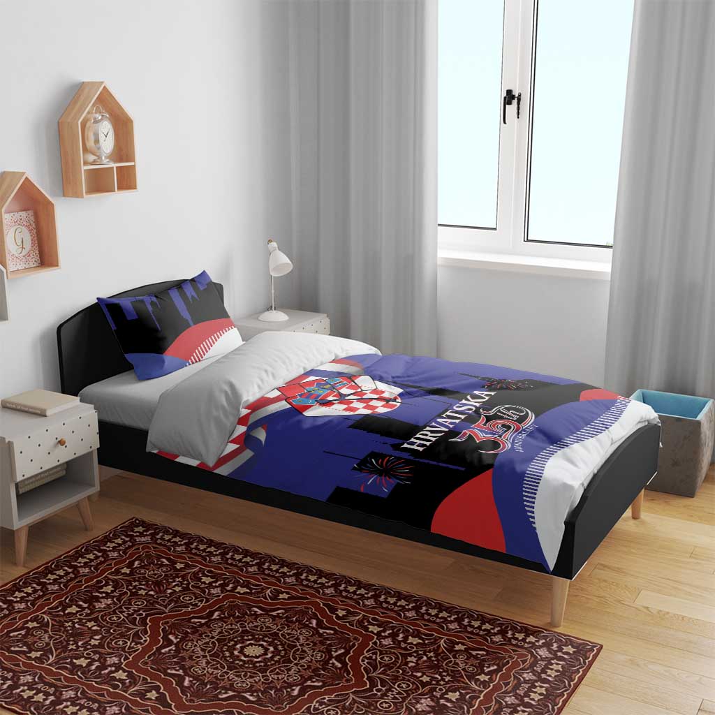Croatia Independence Day Bedding Set Hrvatska Checkerboard 35th Anniversary