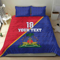 Blue and red football bedding set with 2 pillowcases; duvet features 18 YOUR TEXT crest