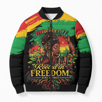 Juneteenth Rooted in Freedom Bomber Puffer Jacket Black Pride African Queen
