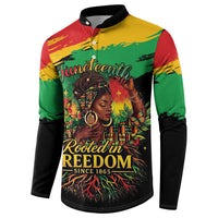 Juneteenth Rooted in Freedom Button Sweatshirt Black Pride African Queen