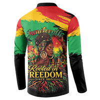 Juneteenth Rooted in Freedom Button Sweatshirt Black Pride African Queen