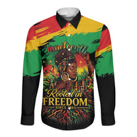 Juneteenth Rooted in Freedom Long Sleeve Button Shirt Black Pride African Queen