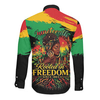 Juneteenth Rooted in Freedom Long Sleeve Button Shirt Black Pride African Queen