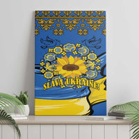 Blue folk sunflower canvas wall art with 'SLAVA UKRAINE!' lettering