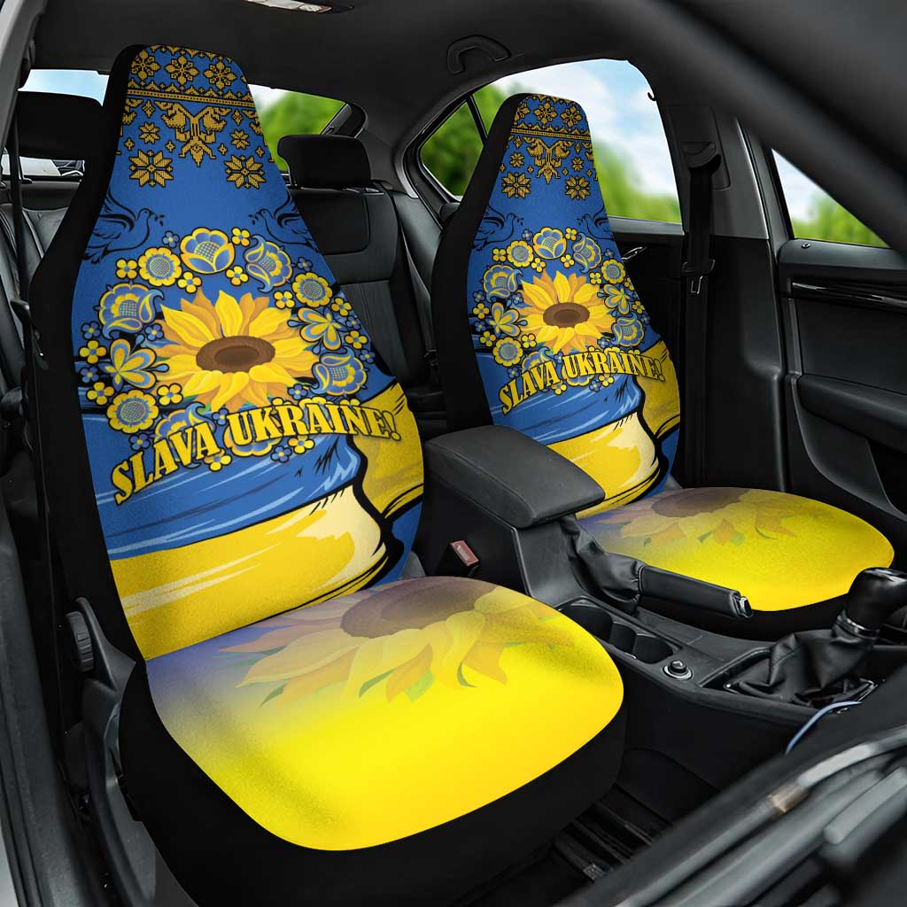 Ukraine Sunflower Peace Sign Car Seat Cover With Folk Patterns - Wonder Print Shop