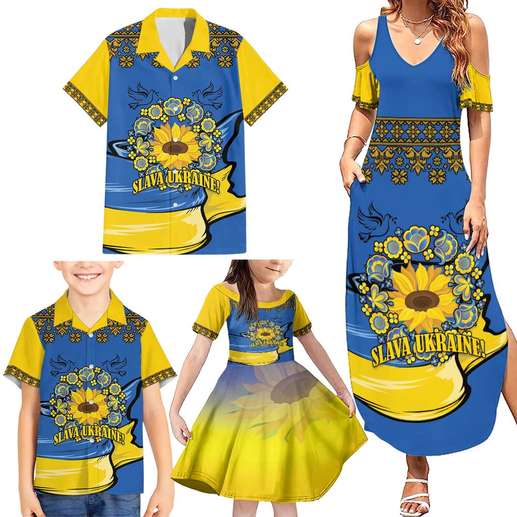 Ukraine Sunflower Peace Sign Family Matching Summer Maxi Dress and Hawaiian Shirt With Folk Patterns - Wonder Print Shop