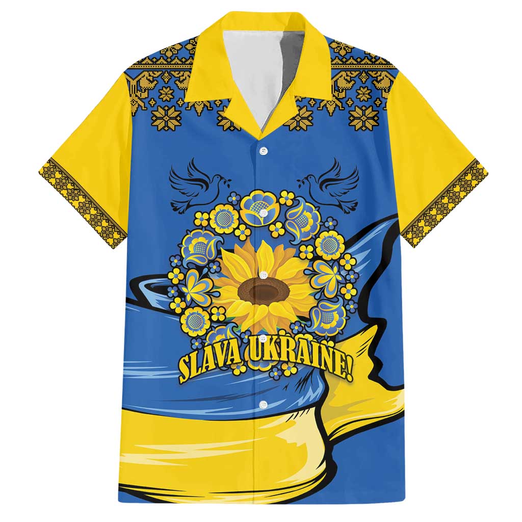 Ukraine Sunflower Peace Sign Hawaiian Shirt With Folk Patterns - Wonder Print Shop