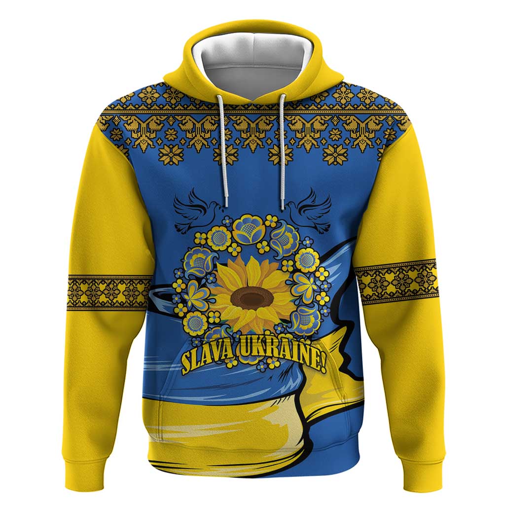 Ukraine Sunflower Peace Sign Hoodie With Folk Patterns - Wonder Print Shop