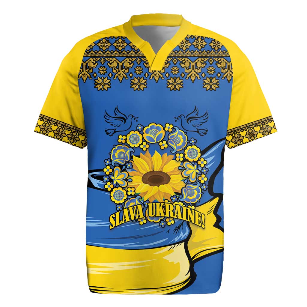 Ukraine Sunflower Peace Sign Rugby Jersey With Folk Patterns - Wonder Print Shop