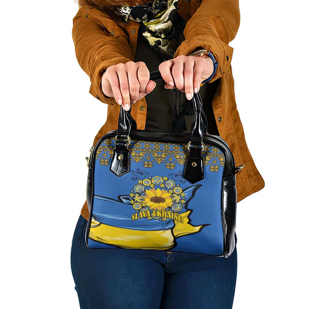 Ukraine Sunflower Peace Sign Shoulder Handbag With Folk Patterns