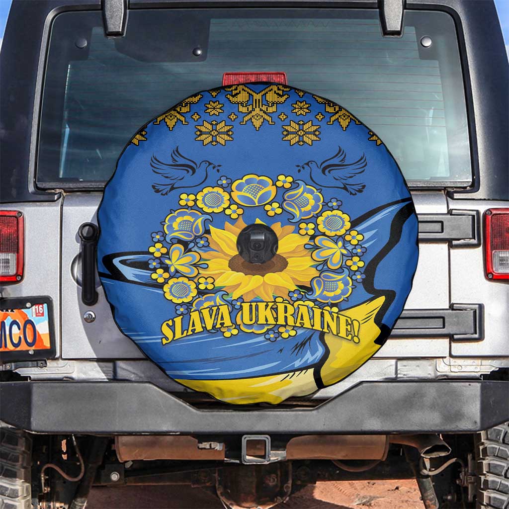 Ukraine Sunflower Peace Sign Spare Tire Cover With Folk Patterns - Wonder Print Shop