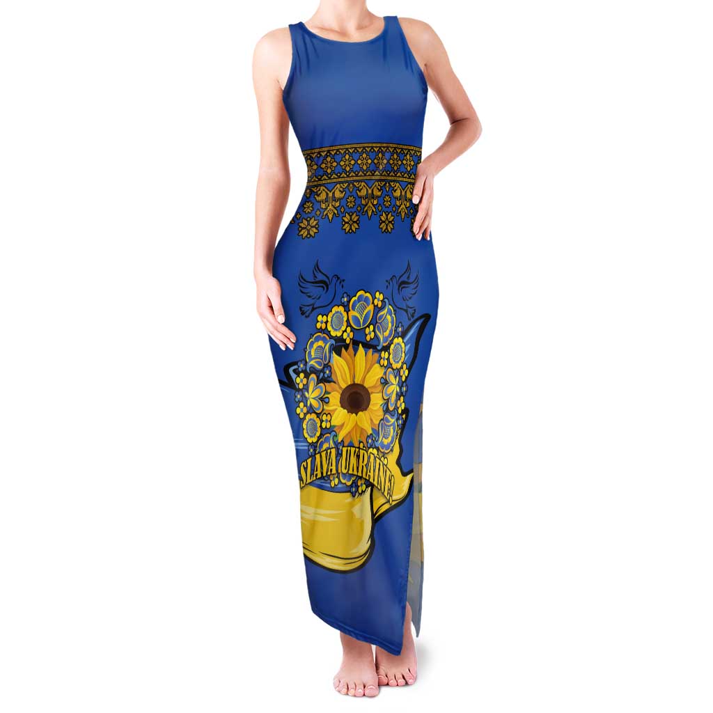 Ukraine Sunflower Peace Sign Tank Maxi Dress With Folk Patterns - Wonder Print Shop