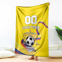 Yellow custom Colombia football blanket with 00, text, and soccer crest