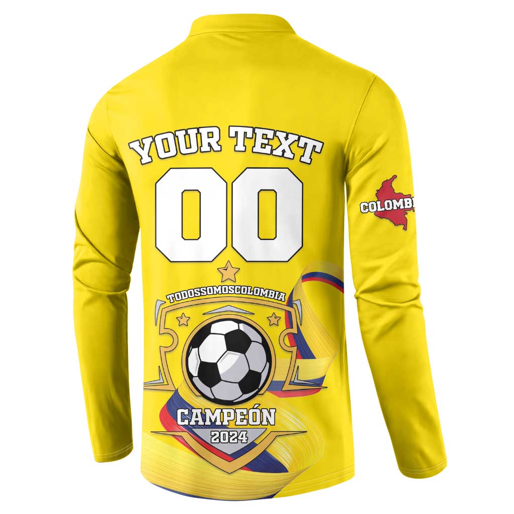 Yellow button-front collared sweatshirt with back 'YOUR TEXT 00' and soccer crest
