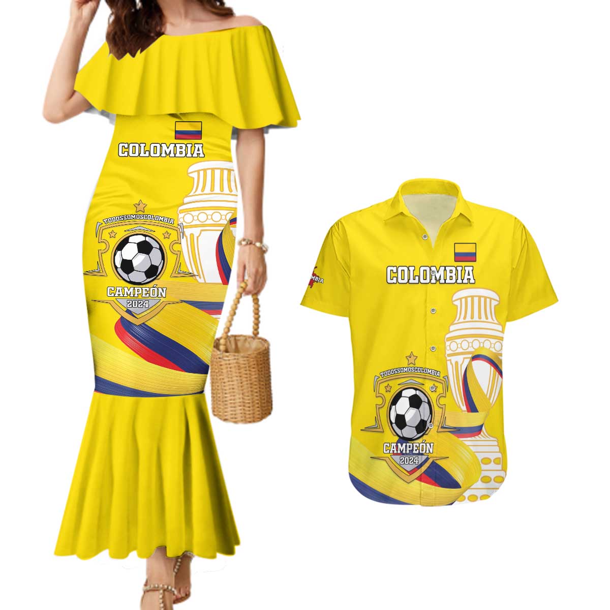 Custom Colombia Football Couples Matching Mermaid Dress and Hawaiian Shirt Go Champions Unique Style - Wonder Print Shop