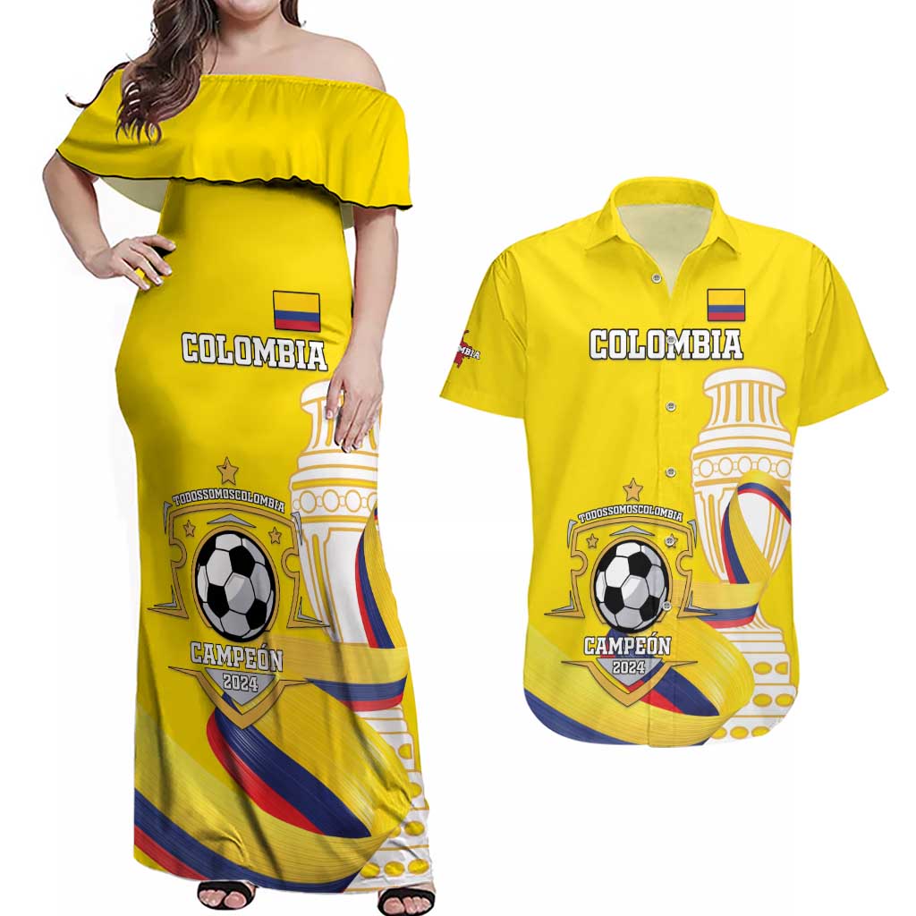 Custom Colombia Football Couples Matching Off Shoulder Maxi Dress and Hawaiian Shirt Go Champions Unique Style - Wonder Print Shop