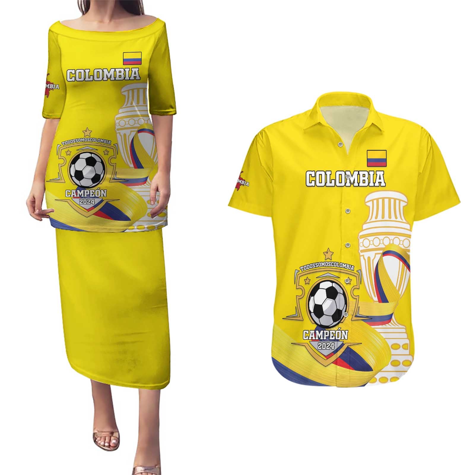 Custom Colombia Football Couples Matching Puletasi and Hawaiian Shirt Go Champions Unique Style - Wonder Print Shop