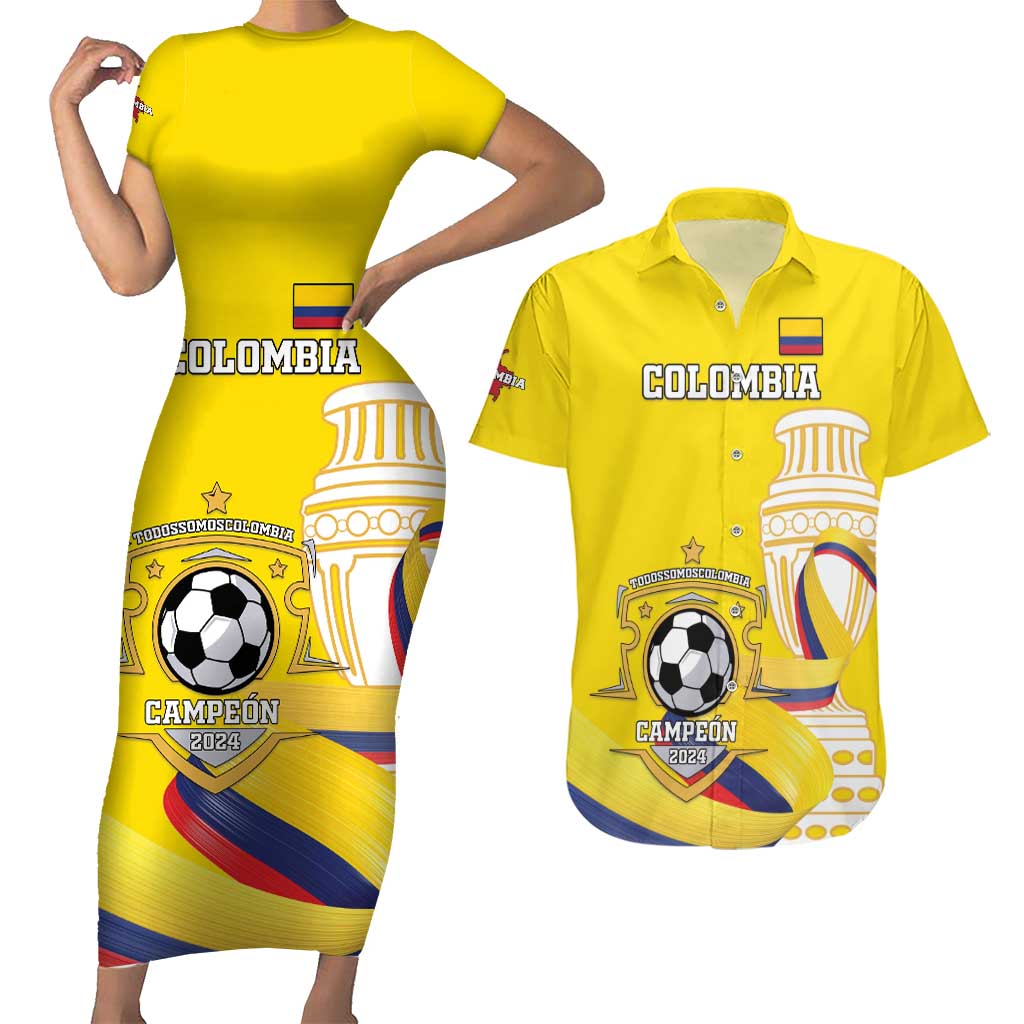 Custom Colombia Football Couples Matching Short Sleeve Bodycon Dress and Hawaiian Shirt Go Champions Unique Style - Wonder Print Shop