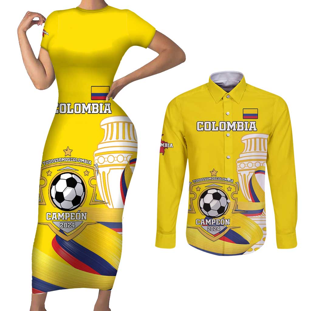 Custom Colombia Football Couples Matching Short Sleeve Bodycon Dress and Long Sleeve Button Shirt Go Champions Unique Style - Wonder Print Shop