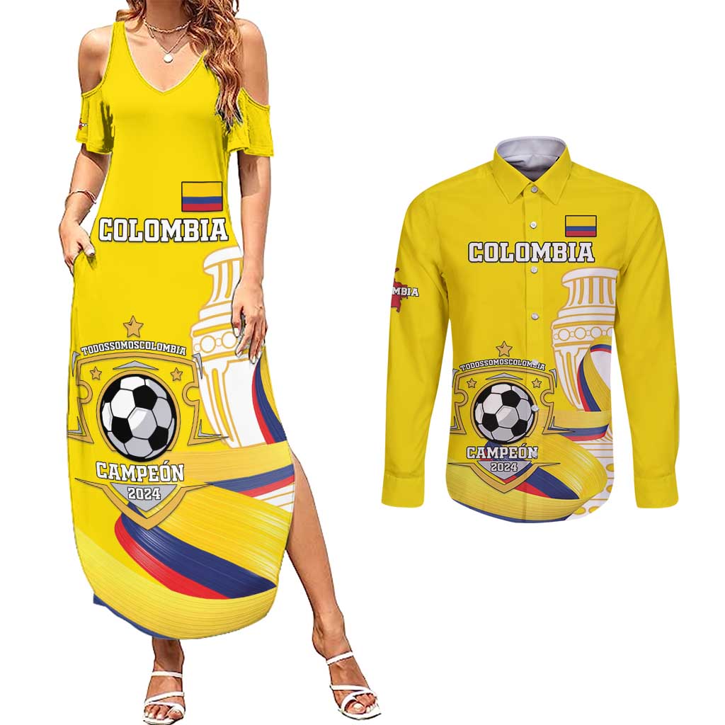 Custom Colombia Football Couples Matching Summer Maxi Dress and Long Sleeve Button Shirt Go Champions Unique Style - Wonder Print Shop